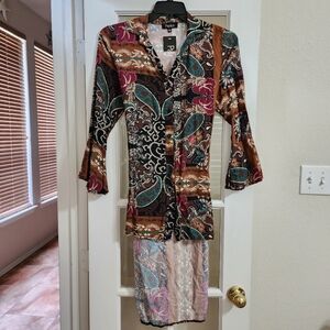 NWT Papillon Boho Paisley High Low Shirt Dress Tie Waist Small FLAWED READ DESC